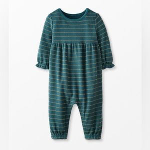NWOT Hanna Andersson Baby Sparkle Holiday Romper 6-12 Month Green & Gold Stripes
